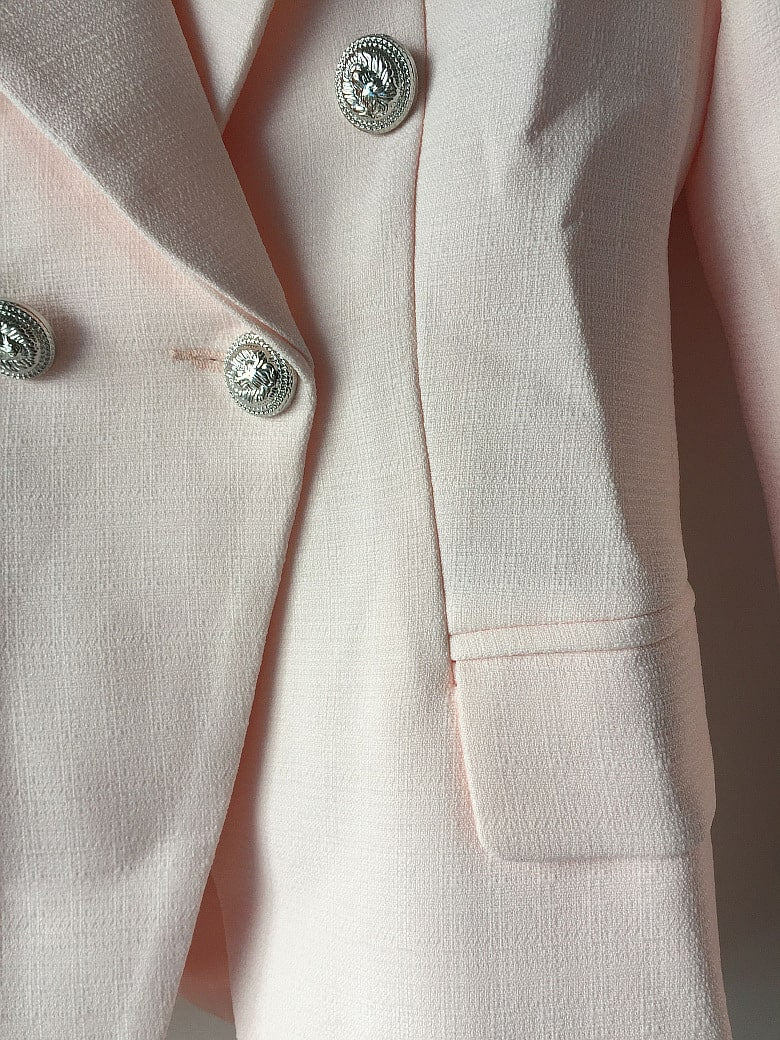 Women's Fitted Gold Lion Buttons Fitted Jacket Formal Pink Blazer