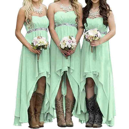 Women's Strapless High Low Bridesmaid Dresses Wedding Party Gowns