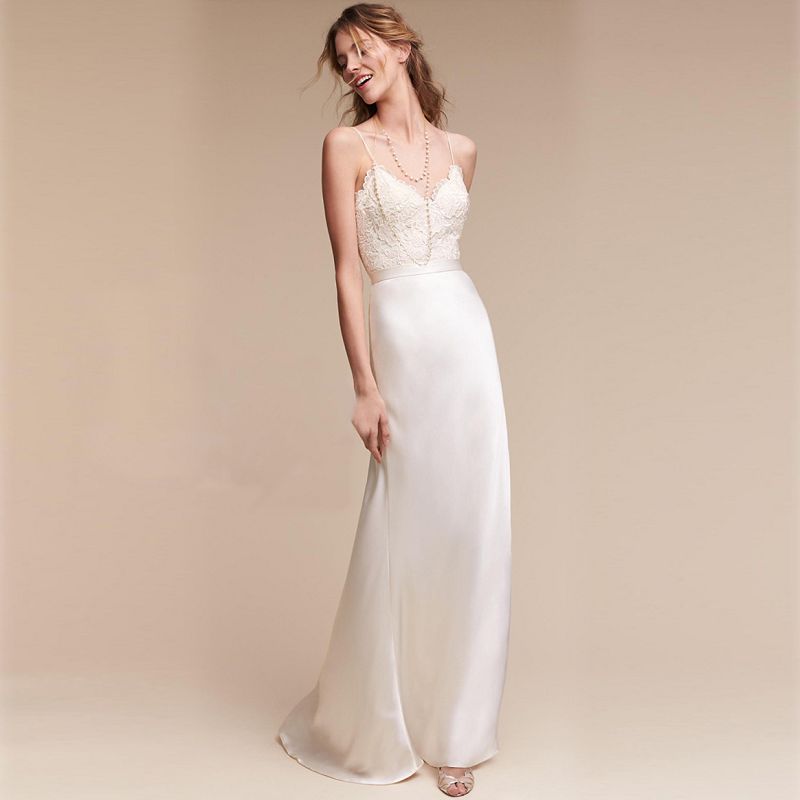 sd-hk White Wedding Dress Sleeveless Slip Evening Dress Long