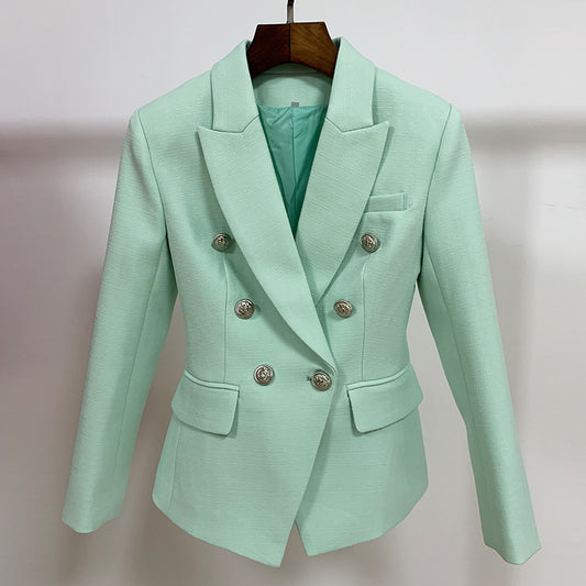 Women's Fitted Silver Lion Buttons Fitted Jacket Mint Green Blazer