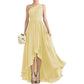 Women's One Shoulder Bridesmaid Dresses High Low Chiffon Evening Formal Gown with Pockets