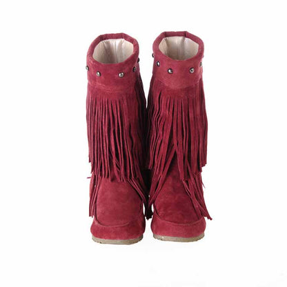 Women's Tassel Bootie Fringe Hidden Wedge Heel Ankle Boots