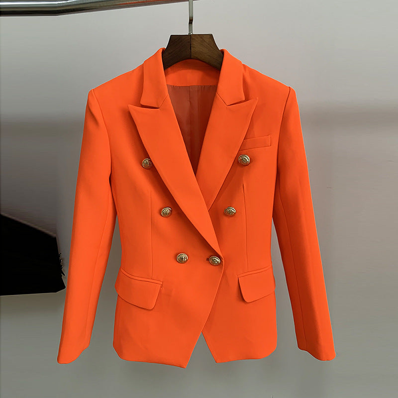 Women's Fitted Gold Lion Buttons Fitted Jacket Neon Orange Blazer – SD ...