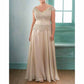 Chiffon Lace V Neck Sleeveless Bridesmaid Dress Floor-Length Mother of the Bride Wedding Guest Dress