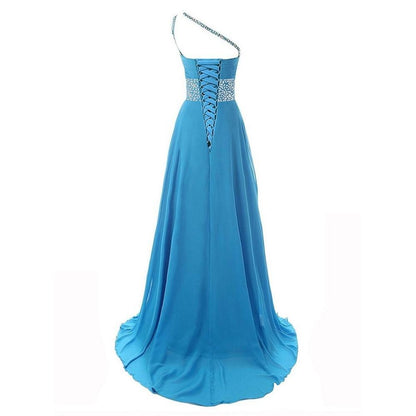 Gradient Formal Evening Gowns Beaded Ombre Chiffon Long Prom Dresses