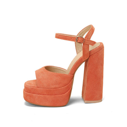 Women's Suede Sandals Platform Heels Dress Shoes Wedge Chunky Heels