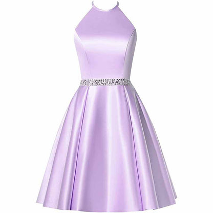 Short Prom Dress Halter Homecoming Dresses with Pockets Satin Cocktail Dress