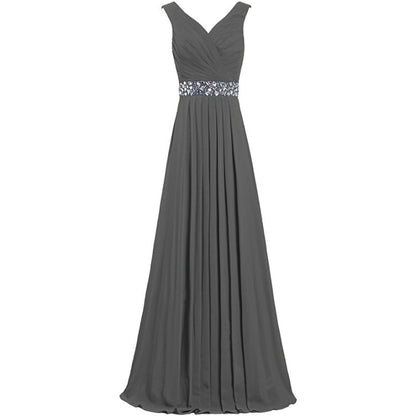 sd-hk Long Chiffon Bridesmaid Dresses Formal Evening Dress for Women Sleeveless