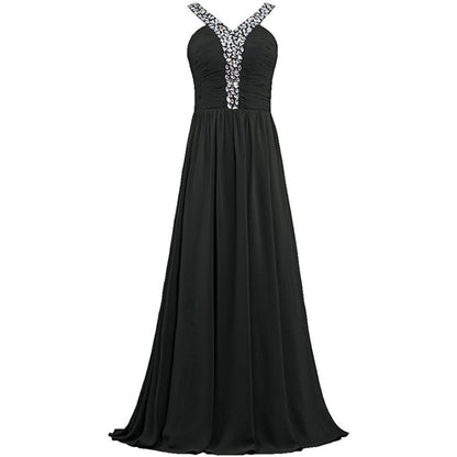 sd-hk Long Chiffon Bridesmaid Dresses Women Formal Evening Dress Sleeveless