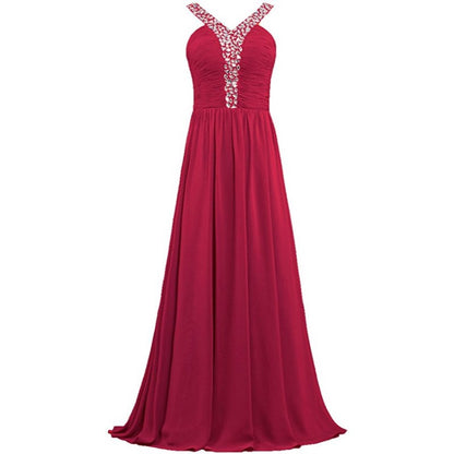 sd-hk Long Chiffon Bridesmaid Dresses Women Formal Evening Dress Sleeveless