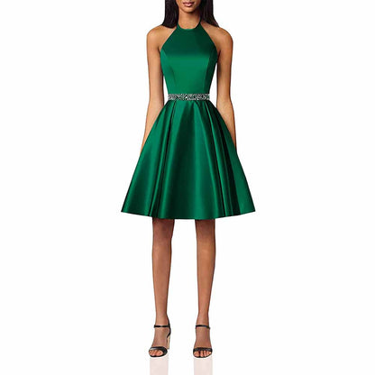 Short Prom Dress Halter Homecoming Dresses with Pockets Satin Cocktail Dress