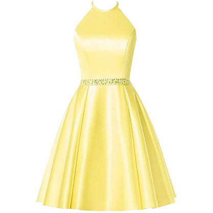 Short Prom Dress Halter Homecoming Dresses with Pockets Satin Cocktail Dress