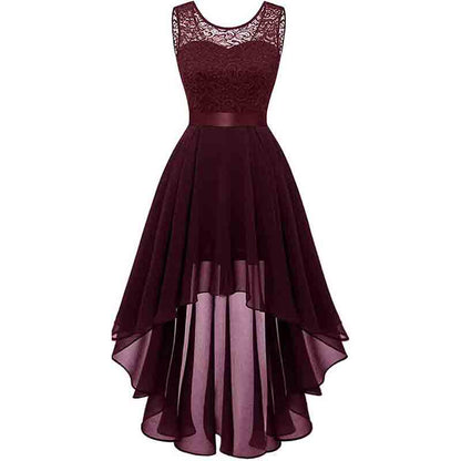 Women's Floral Lace Chiffon Bridesmaid Dress High Low Swing Party Dress