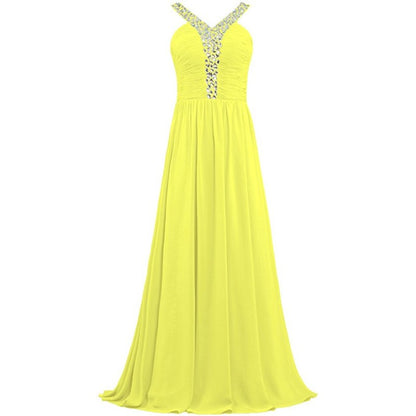 sd-hk Long Chiffon Bridesmaid Dresses Women Formal Evening Dress Sleeveless