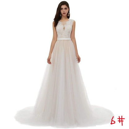 sd-hk Bride V-Neck A-line Lace Tulle Long Beach Wedding Dress for Women