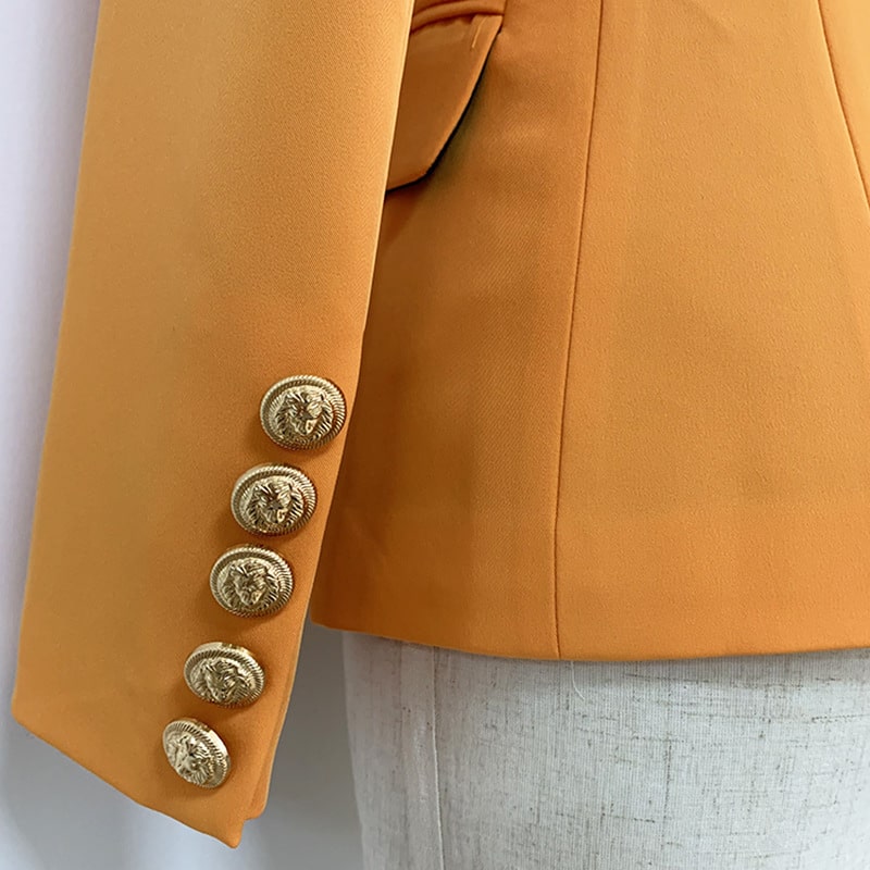Women's Fitted Gold Lion Buttons Fitted Jacket Golden-orange Blazer