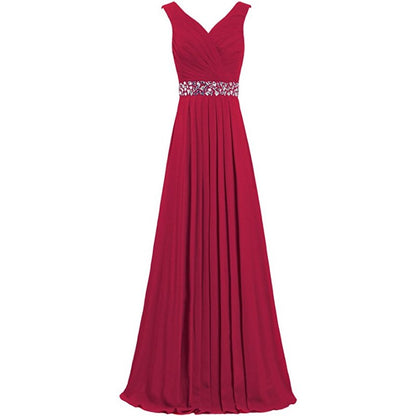 sd-hk Long Chiffon Bridesmaid Dresses Formal Evening Dress for Women Sleeveless