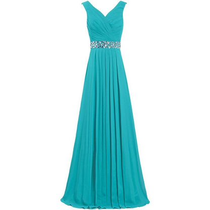 sd-hk Long Chiffon Bridesmaid Dresses Formal Evening Dress for Women Sleeveless