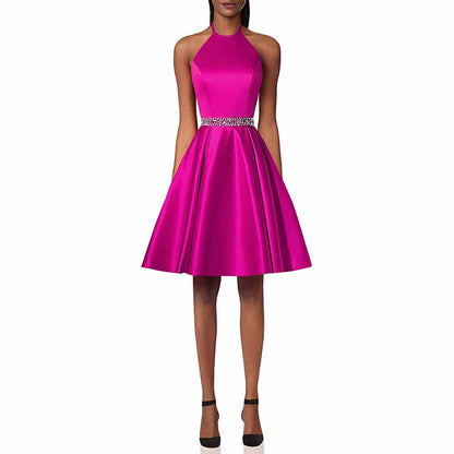 Short Prom Dress Halter Homecoming Dresses with Pockets Satin Cocktail Dress