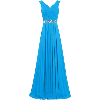 sd-hk Long Chiffon Bridesmaid Dresses Formal Evening Dress for Women Sleeveless