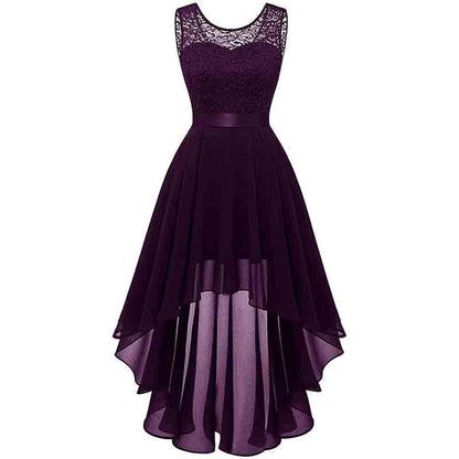 Women's Floral Lace Chiffon Bridesmaid Dress High Low Swing Party Dress