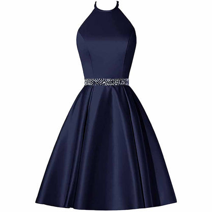 Short Prom Dress Halter Homecoming Dresses with Pockets Satin Cocktail Dress