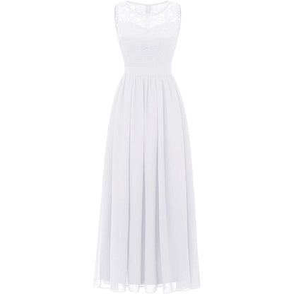 Women's Lace Chiffon Bridesmaid Dress Sleeveless Formal Wedding Party Dress