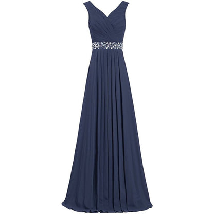 sd-hk Long Chiffon Bridesmaid Dresses Formal Evening Dress for Women Sleeveless