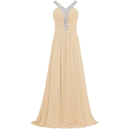 sd-hk Long Chiffon Bridesmaid Dresses Women Formal Evening Dress Sleeveless