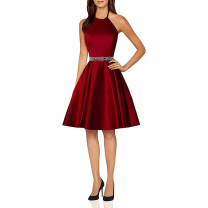 Short Prom Dress Halter Homecoming Dresses with Pockets Satin Cocktail Dress