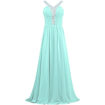 sd-hk Long Chiffon Bridesmaid Dresses Women Formal Evening Dress Sleeveless