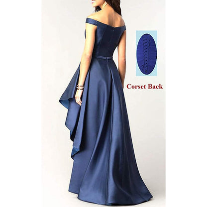 sd-hk Women's Off Shoulder Evening Prom Dresses High Low Wedding Gowns