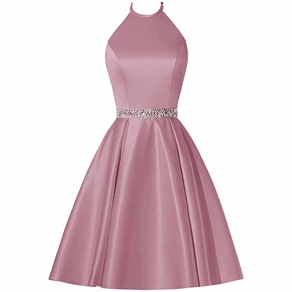 Short Prom Dress Halter Homecoming Dresses with Pockets Satin Cocktail Dress