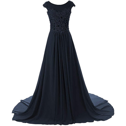 sd-hk Women Lace Bridesmaid Dress Chiffon Prom Dress Cap Sleeve Prom Dresses