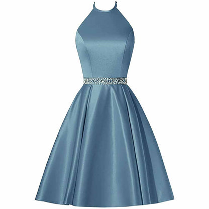 Short Prom Dress Halter Homecoming Dresses with Pockets Satin Cocktail Dress