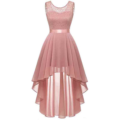 Women's Floral Lace Chiffon Bridesmaid Dress High Low Swing Party Dress