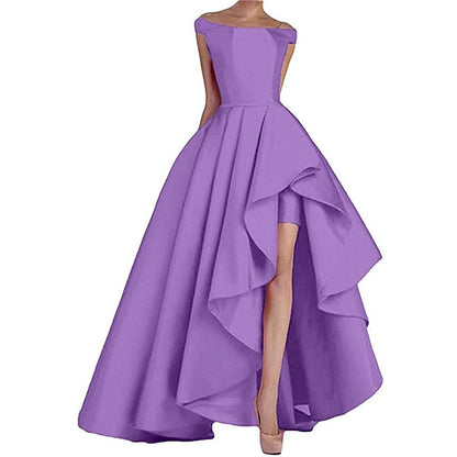 sd-hk Women's Off Shoulder Evening Prom Dresses High Low Wedding Gowns