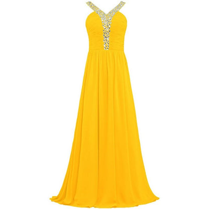 sd-hk Long Chiffon Bridesmaid Dresses Women Formal Evening Dress Sleeveless