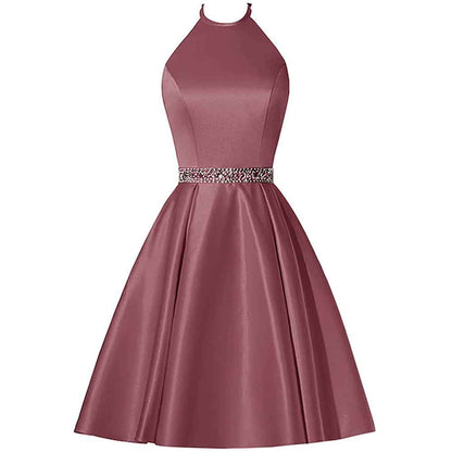 Short Prom Dress Halter Homecoming Dresses with Pockets Satin Cocktail Dress