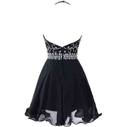 Women's Beaded Halter Homecoming Dress Short Tulle Prom Dress