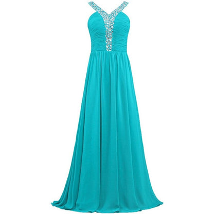 sd-hk Long Chiffon Bridesmaid Dresses Women Formal Evening Dress Sleeveless