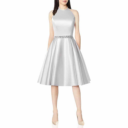 Short Prom Dress Halter Homecoming Dresses with Pockets Satin Cocktail Dress