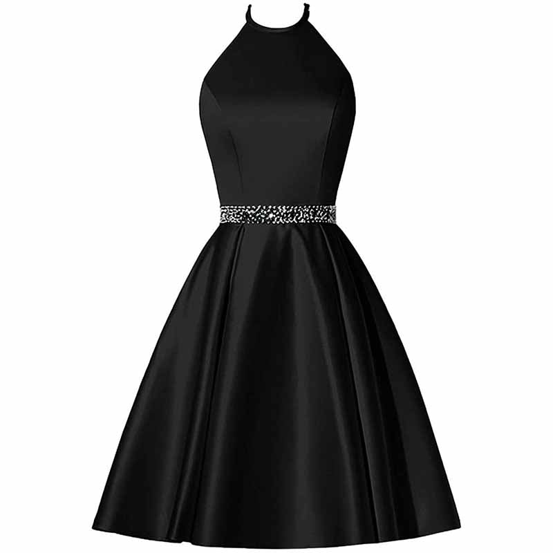 Short Prom Dress Halter Homecoming Dresses with Pockets Satin Cocktail Dress