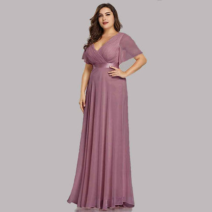 Women's Bridesmaid Dress Plus Size Double V-Neck Evening Party Maxi Dress
