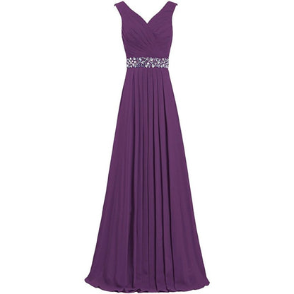 sd-hk Long Chiffon Bridesmaid Dresses Formal Evening Dress for Women Sleeveless