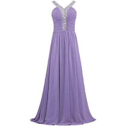 sd-hk Long Chiffon Bridesmaid Dresses Women Formal Evening Dress Sleeveless