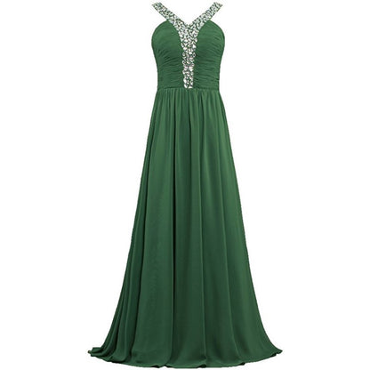 sd-hk Long Chiffon Bridesmaid Dresses Women Formal Evening Dress Sleeveless