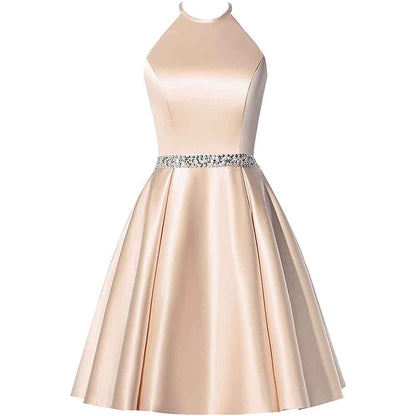 Short Prom Dress Halter Homecoming Dresses with Pockets Satin Cocktail Dress