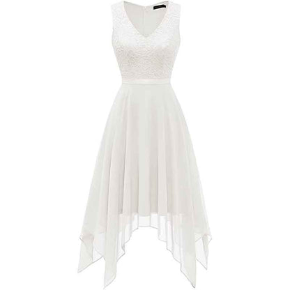 Women's Vintage Floral Lace Dress Asymmetrical Cocktail Bridesmaid Dress