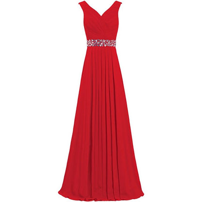 sd-hk Long Chiffon Bridesmaid Dresses Formal Evening Dress for Women Sleeveless